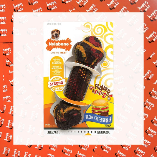 Nylabone Strong Rubber Bone - Bacon Cheeseburger Flavour (Medium)